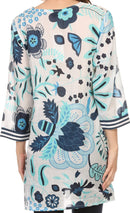Sakkas Abril Long Sleeve Cotton Tunic Blouse Top With Printed Floral Pattern