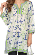 Sakkas Caddie Tunic Blouse Top Shirt With Pattern Print And Trimming#color_ Green / Blue