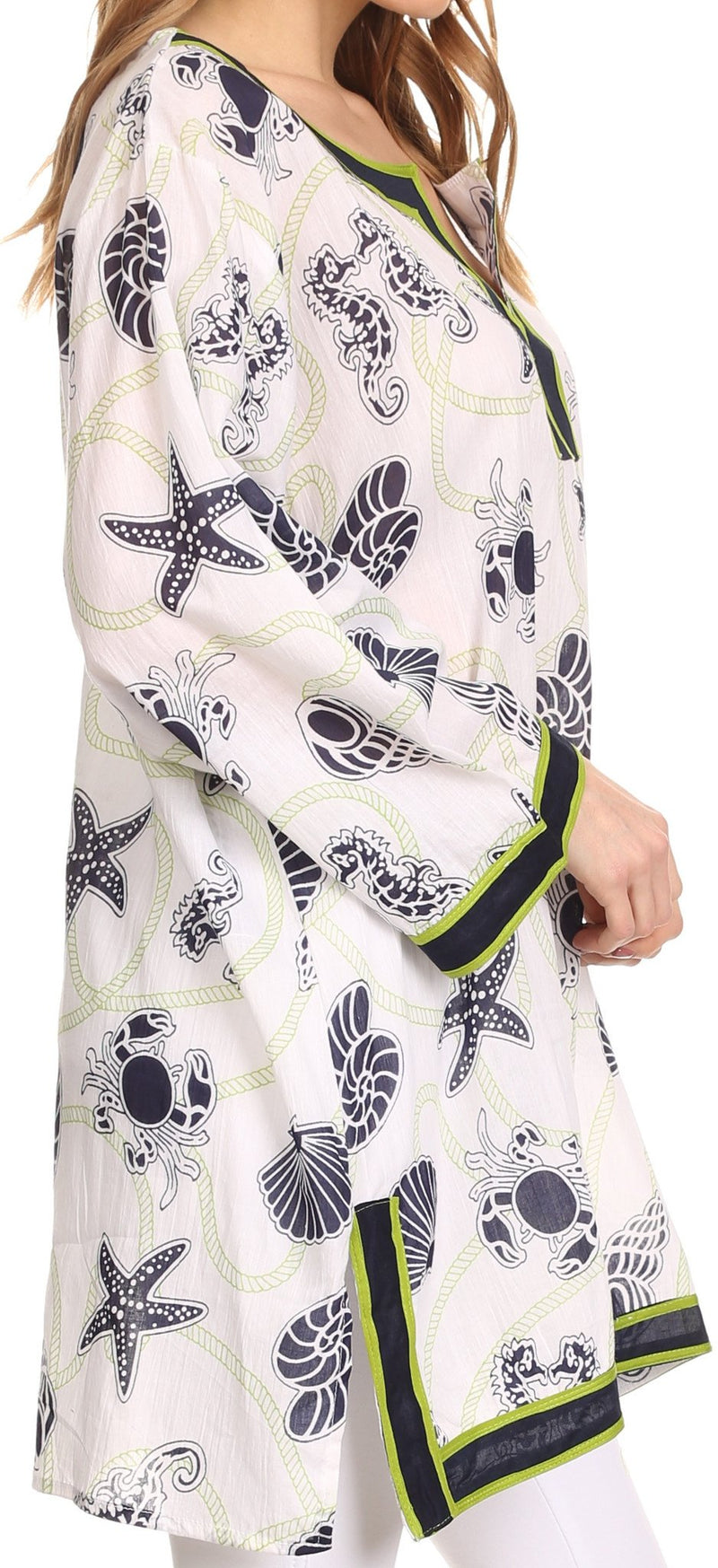 Sakkas Fawn Tunic Blouse Top With Printed Pattern And Multi Toned Trims