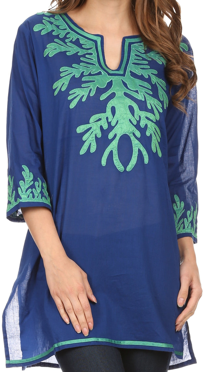 Sakkas Gyan Tunic Blouse Shirt With Long Sleeves And Emrboidery Details