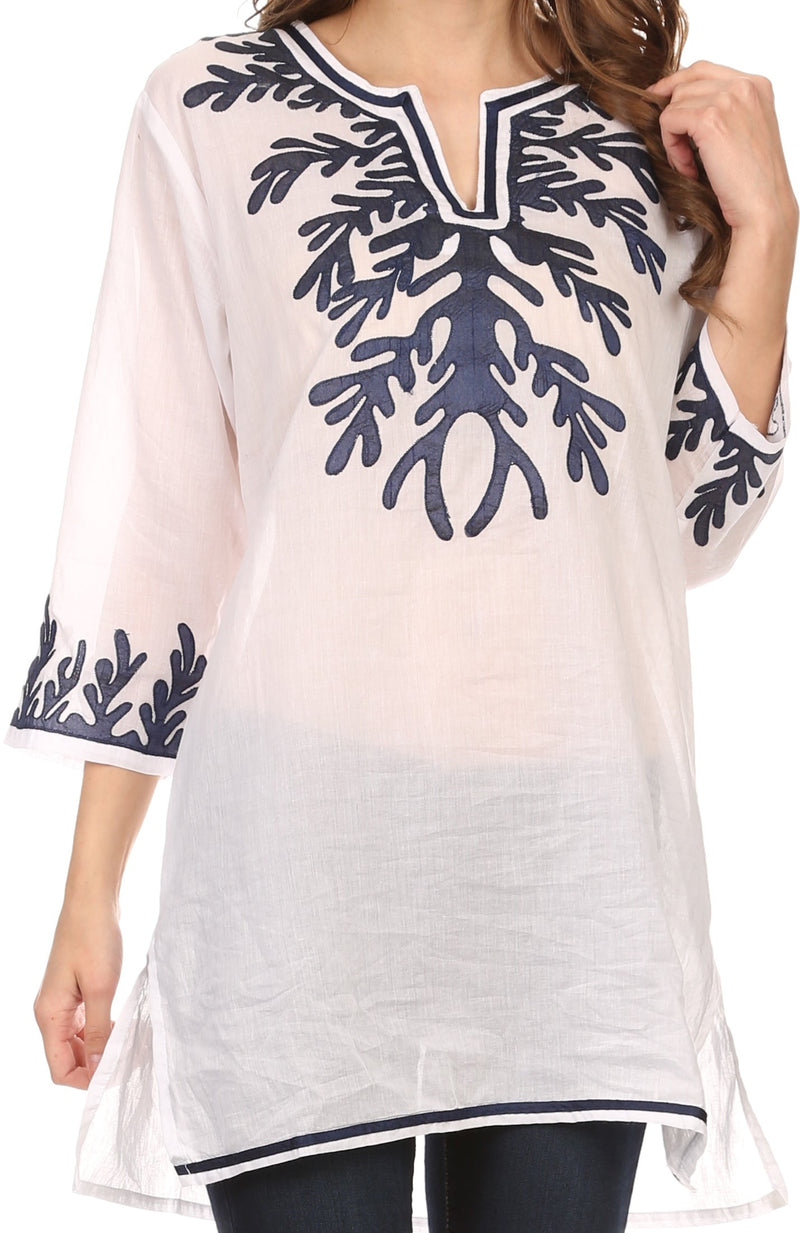 Sakkas Gyan Tunic Blouse Shirt With Long Sleeves And Emrboidery Details