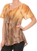 Sakkas Taylay Ombre Tie Dye Batik Long Embroidered Corset Neck Blouse Shirt Top