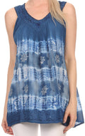 Sakkas Jalela V Neck Sleeveless Embroidered Tie Dye Tank Top Blouse Shirt Top#color_Blue