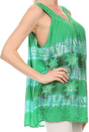 Sakkas Jalela V Neck Sleeveless Embroidered Tie Dye Tank Top Blouse Shirt Top