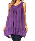 Sakkas Rita Womens Picot Trim V Neck Tank Blouse With Seqins And Embroidery#color_A-Purple