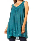 Sakkas Rita Womens Picot Trim V Neck Tank Blouse With Seqins And Embroidery#color_A-Teal