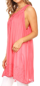 Sakkas Rita Womens Picot Trim V Neck Tank Blouse With Seqins And Embroidery