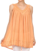 Sakkas Rita Womens Picot Trim V Neck Tank Blouse With Seqins And Embroidery#color_DustyPeach