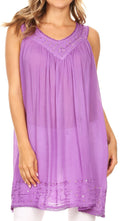 Sakkas Rita Womens Picot Trim V Neck Tank Blouse With Seqins And Embroidery#color_Purple