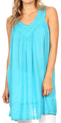 Sakkas Rita Womens Picot Trim V Neck Tank Blouse With Seqins And Embroidery#color_SkyBlue