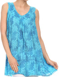 Sakkas Nadiyah Long Scoop Neck Embroidered Tank Top Sleeveless Blouse Shirt Top#color_Turquoise