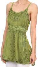 Sakkas Julaeya Embroidered Adjustable Circle Spaghetti Strap Blouse Shirt Top