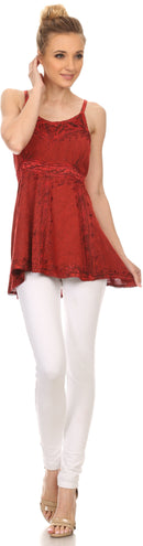 Sakkas Julaeya Embroidered Adjustable Circle Spaghetti Strap Blouse Shirt Top