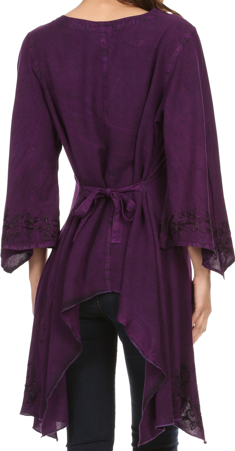 Sakkas Gella Button Down Blouse Top With Bell Sleeves And Handkerchief Sides