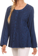 Sakkas  Fedella Deep Scoop Neck Long Sleeve Blouse Top With Adjustable Back Straps