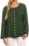 Sakkas  Fedella Deep Scoop Neck Long Sleeve Blouse Top With Adjustable Back Straps#color_Green