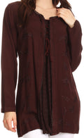 Sakkas Caylyan Long Adjustable Embroidered Long Sleeve Blouse With Corset Top#color_ChocolateBrown
