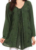 Sakkas Caylyan Long Adjustable Embroidered Long Sleeve Blouse With Corset Top#color_Green