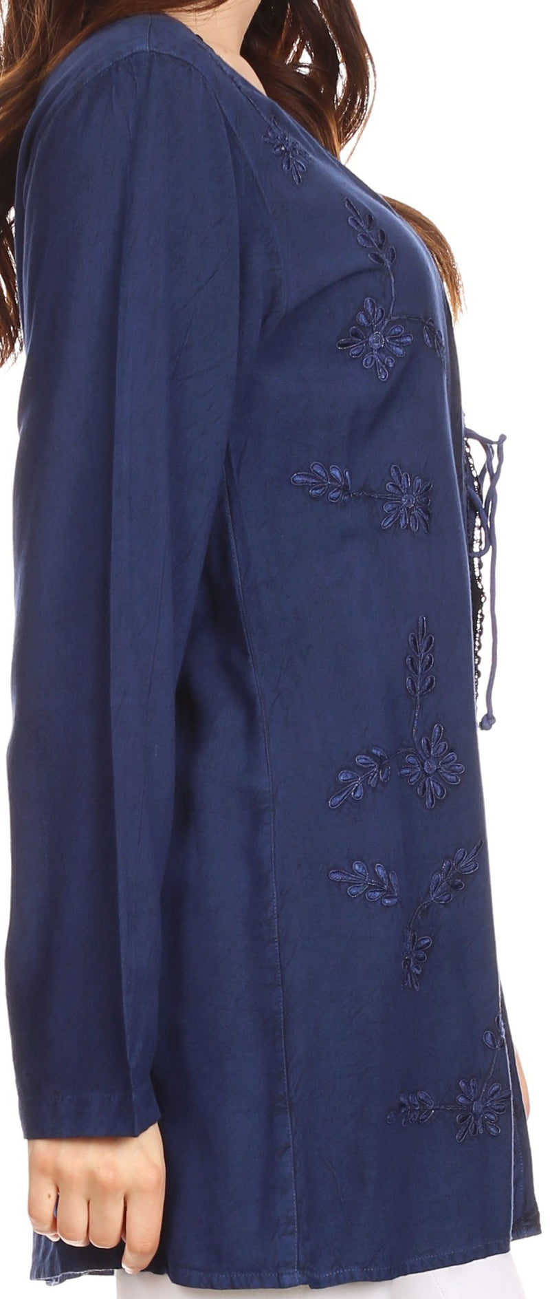 Sakkas Caylyan Long Adjustable Embroidered Long Sleeve Blouse With Corset Top