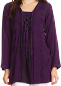 Sakkas Caylyan Long Adjustable Embroidered Long Sleeve Blouse With Corset Top#color_Purple
