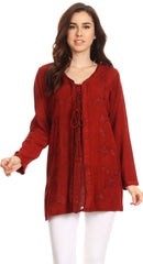Sakkas Caylyan Long Adjustable Embroidered Long Sleeve Blouse With Corset Top