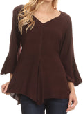 Sakkas Geena Long Tall V Neck 3/4 Length Bell Sleeve With Adjustable Side Straps#color_Chocolate