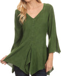 Sakkas Geena Long Tall V Neck 3/4 Length Bell Sleeve With Adjustable Side Straps#color_Green