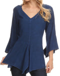 Sakkas Geena Long Tall V Neck 3/4 Length Bell Sleeve With Adjustable Side Straps#color_Navy