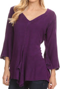 Sakkas Geena Long Tall V Neck 3/4 Length Bell Sleeve With Adjustable Side Straps#color_Purple