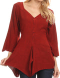 Sakkas Geena Long Tall V Neck 3/4 Length Bell Sleeve With Adjustable Side Straps#color_Red