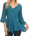 Sakkas Geena Long Tall V Neck 3/4 Length Bell Sleeve With Adjustable Side Straps#color_Turquoise