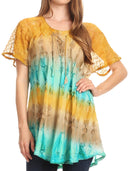 Sakkas Monet Long Tall Tie Dye Ombre Embroidered Cap Sleeve Blouse Shirt Top