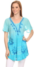 Sakkas Reya Lace Embroidered Cap Sleeve Corset Tie Dye Blouse Top Shirt