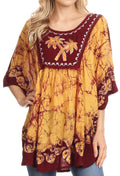 Sakkas Lynda Two Tone Batik Embroidered Palm Tree Peasant Top / Poncho#color_Chocolate 