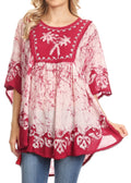 Sakkas Lynda Two Tone Batik Embroidered Palm Tree Peasant Top / Poncho#color_Raspberry 