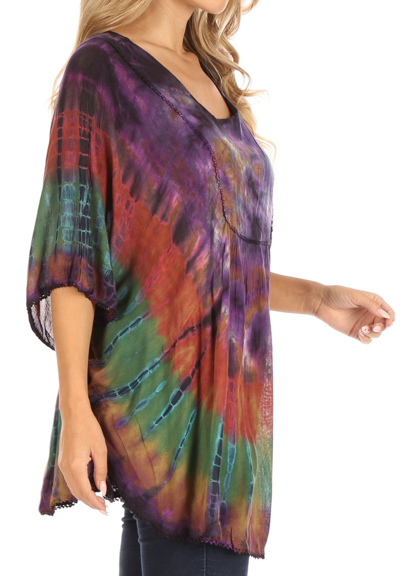 Sakkas Sunia Tie Dye Caftan Sleeve Blouse | Cover Up