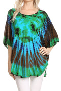 Sakkas Sunia Tie Dye Caftan Sleeve Blouse | Cover Up#color_Mint