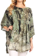 Sakkas Vanya Floral and Palm Tree Batik Circle Top with Sequins and Embroidery#color_Green 