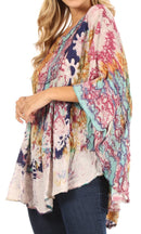 Sakkas Vanya Floral and Palm Tree Batik Circle Top with Sequins and Embroidery