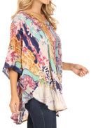 Sakkas Vanya Floral and Palm Tree Batik Circle Top with Sequins and Embroidery