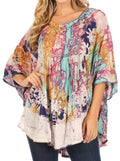 Sakkas Vanya Floral and Palm Tree Batik Circle Top with Sequins and Embroidery#color_Olive 