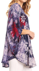 Sakkas Vanya Floral and Palm Tree Batik Circle Top with Sequins and Embroidery