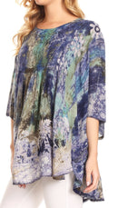 Sakkas Vanya Floral and Palm Tree Batik Circle Top with Sequins and Embroidery
