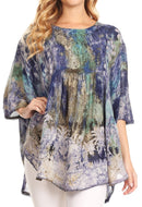 Sakkas Vanya Floral and Palm Tree Batik Circle Top with Sequins and Embroidery