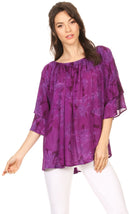 Sakkas Flora Watercolor Tie Dye Double Bell Sleeve Raglan Blouse