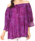 Sakkas Flora Watercolor Tie Dye Double Bell Sleeve Raglan Blouse#color_Purple