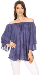 Sakkas Flora Watercolor Tie Dye Double Bell Sleeve Raglan Blouse