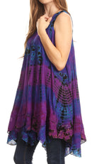 Sakkas Priya Sleeveless Tie Dye Handkerchief Hem Tunic with Smocked Racerback