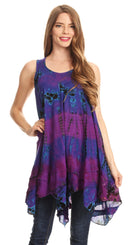 Sakkas Priya Sleeveless Tie Dye Handkerchief Hem Tunic with Smocked Racerback