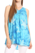 Sakkas Ester Casual Everyday Summer Tie-dye Tank Top V-neck Sleeveless#color_Blue/Turquoise